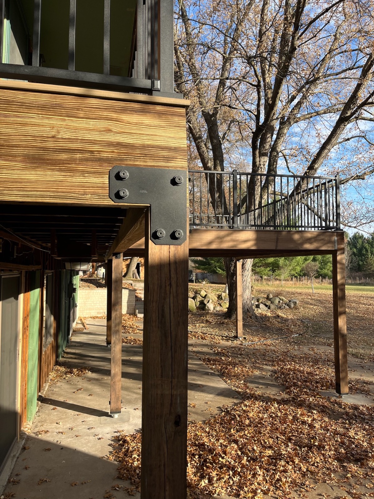 Cedar deck with steel connectors